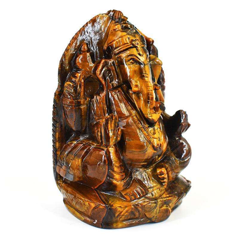 gemsmore:Exclusive Tiger Eye Hand Carved Genuine Crystal Gemstone Carving Lord Ganesha