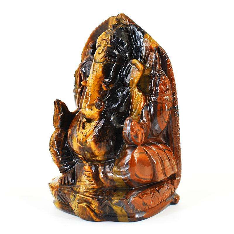 gemsmore:Exclusive Tiger Eye Hand Carved Genuine Crystal Gemstone Carving Lord Ganesha