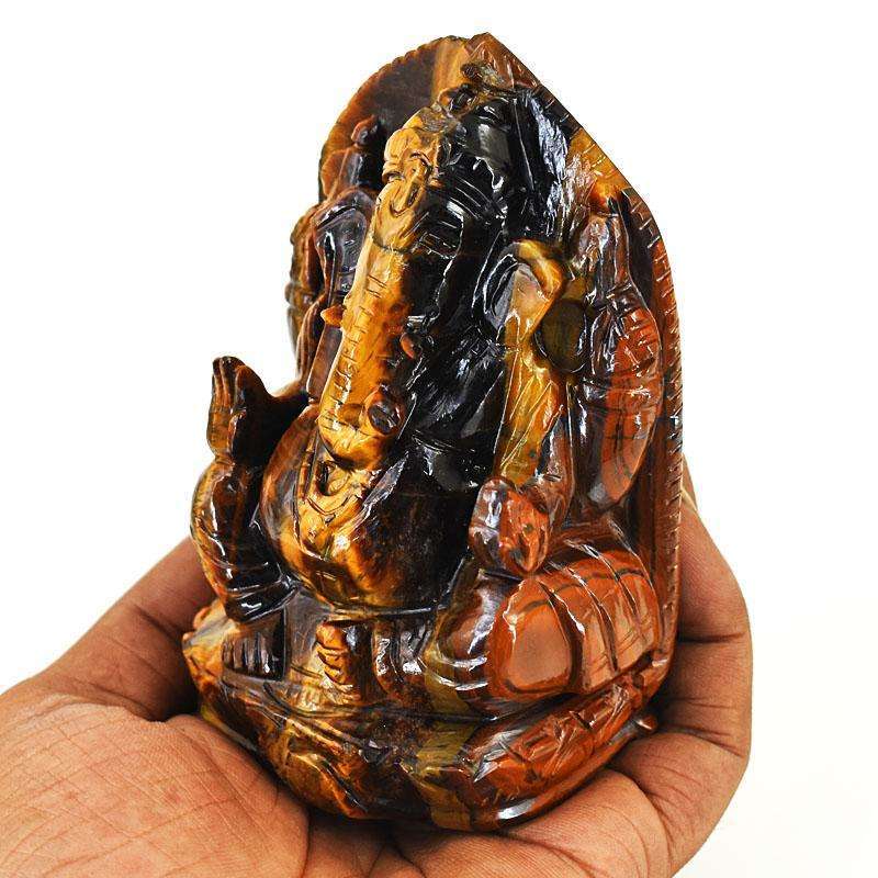 gemsmore:Exclusive Tiger Eye Hand Carved Genuine Crystal Gemstone Carving Lord Ganesha