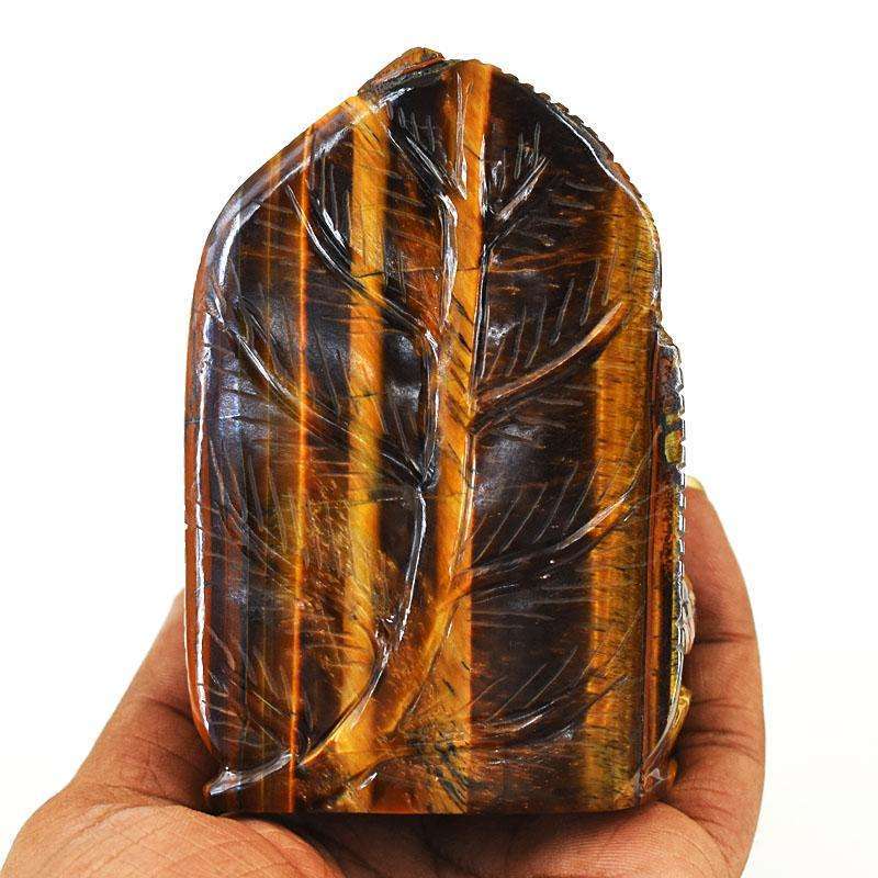 gemsmore:Exclusive Tiger Eye Hand Carved Genuine Crystal Gemstone Carving Lord Ganesha