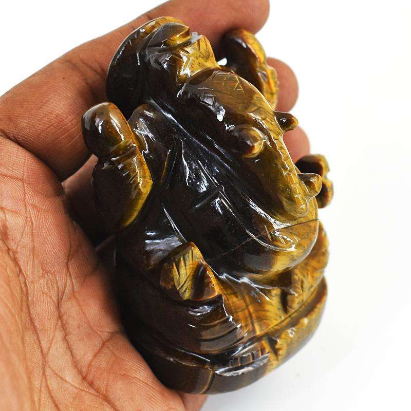 gemsmore:Exclusive Tiger Eye Hand Carved Genuine Crystal Gemstone Carving Lord Ganesha