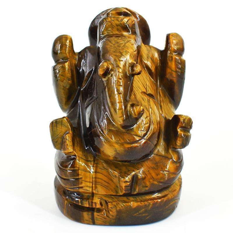 gemsmore:Exclusive Tiger Eye Hand Carved Genuine Crystal Gemstone Carving Lord Ganesha