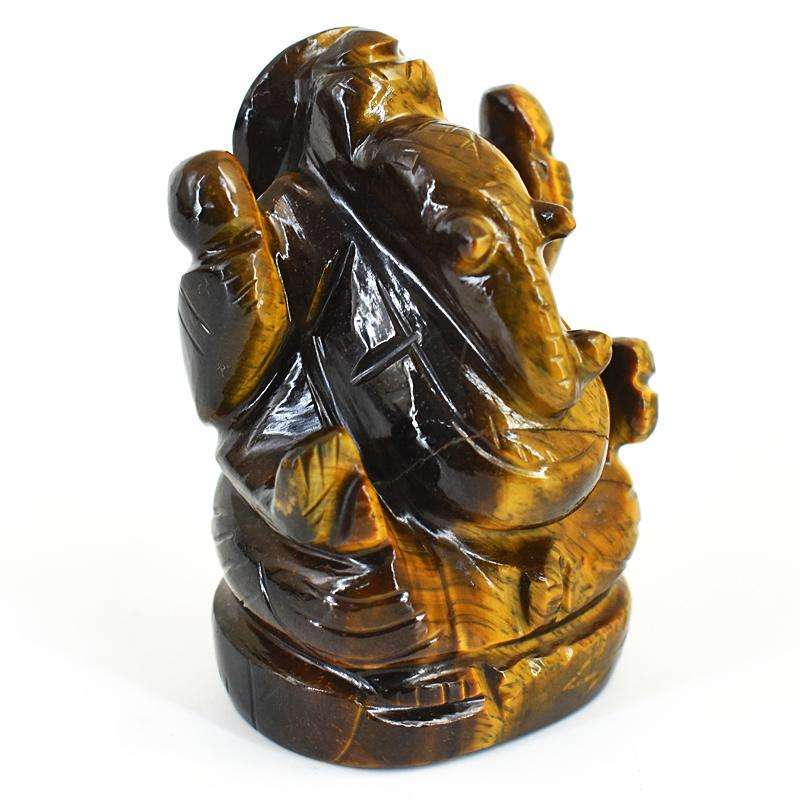 gemsmore:Exclusive Tiger Eye Hand Carved Genuine Crystal Gemstone Carving Lord Ganesha