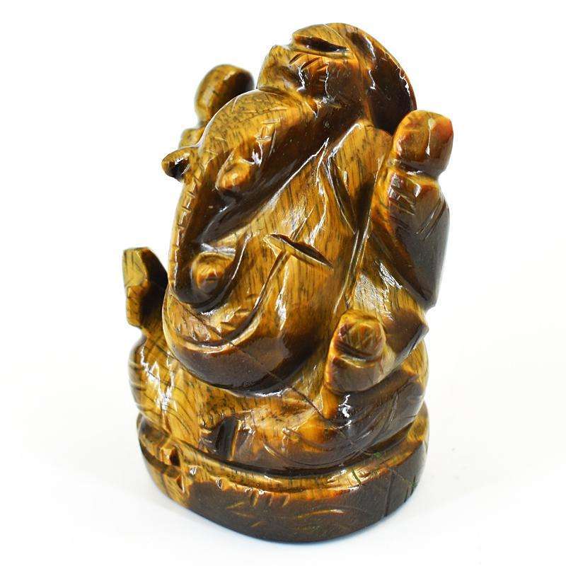 gemsmore:Exclusive Tiger Eye Hand Carved Genuine Crystal Gemstone Carving Lord Ganesha