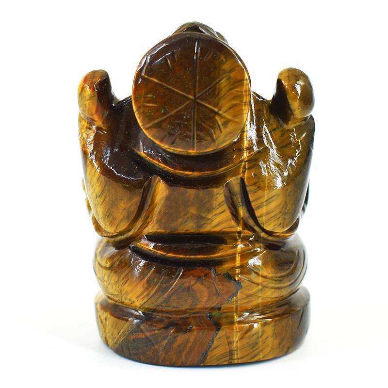 gemsmore:Exclusive Tiger Eye Hand Carved Genuine Crystal Gemstone Carving Lord Ganesha