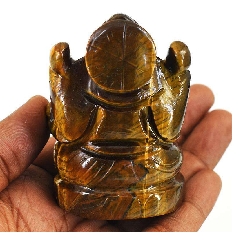 gemsmore:Exclusive Tiger Eye Hand Carved Genuine Crystal Gemstone Carving Lord Ganesha