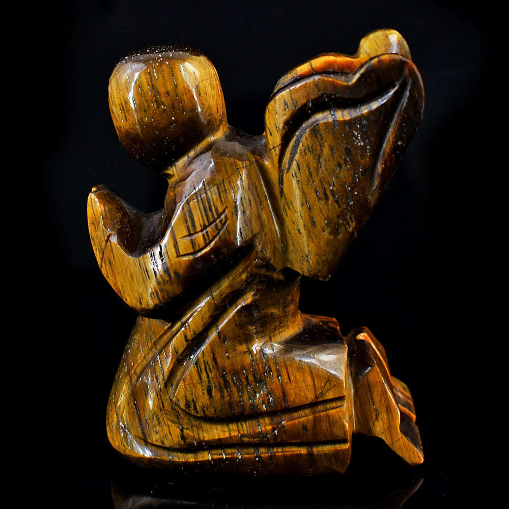 gemsmore:Exclusive Tiger Eye Hand Carved Genuine Crystal Gemstone Carving Praying Angel