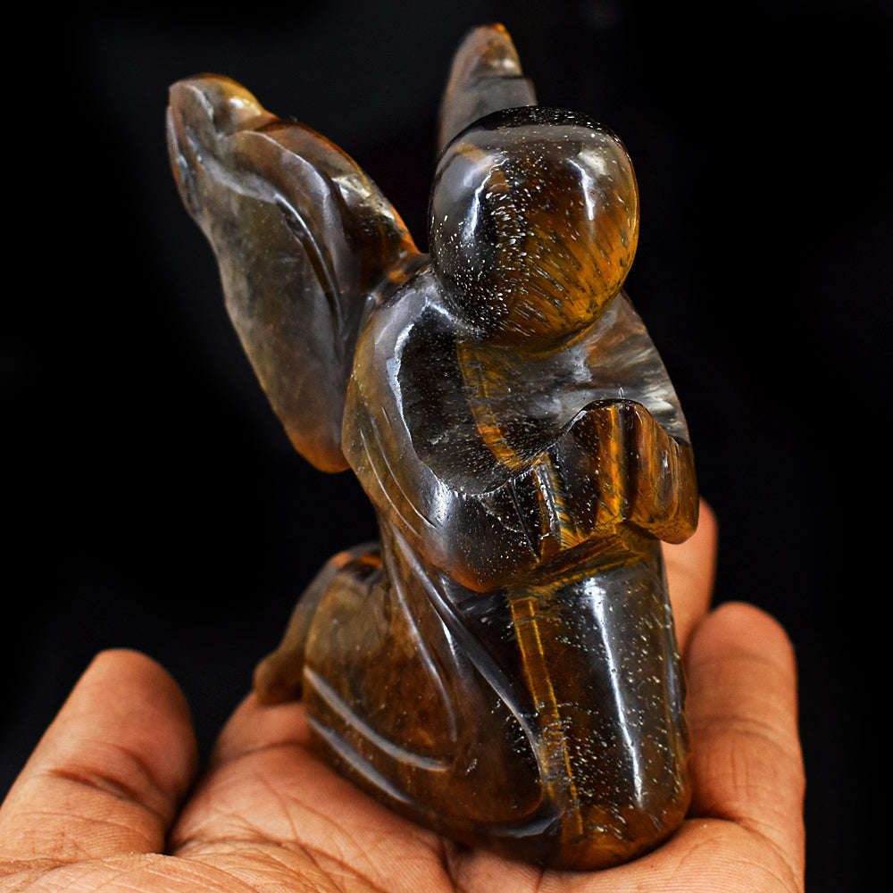 gemsmore:Exclusive Tiger Eye Hand Carved Genuine Crystal Gemstone Carving Praying Angel