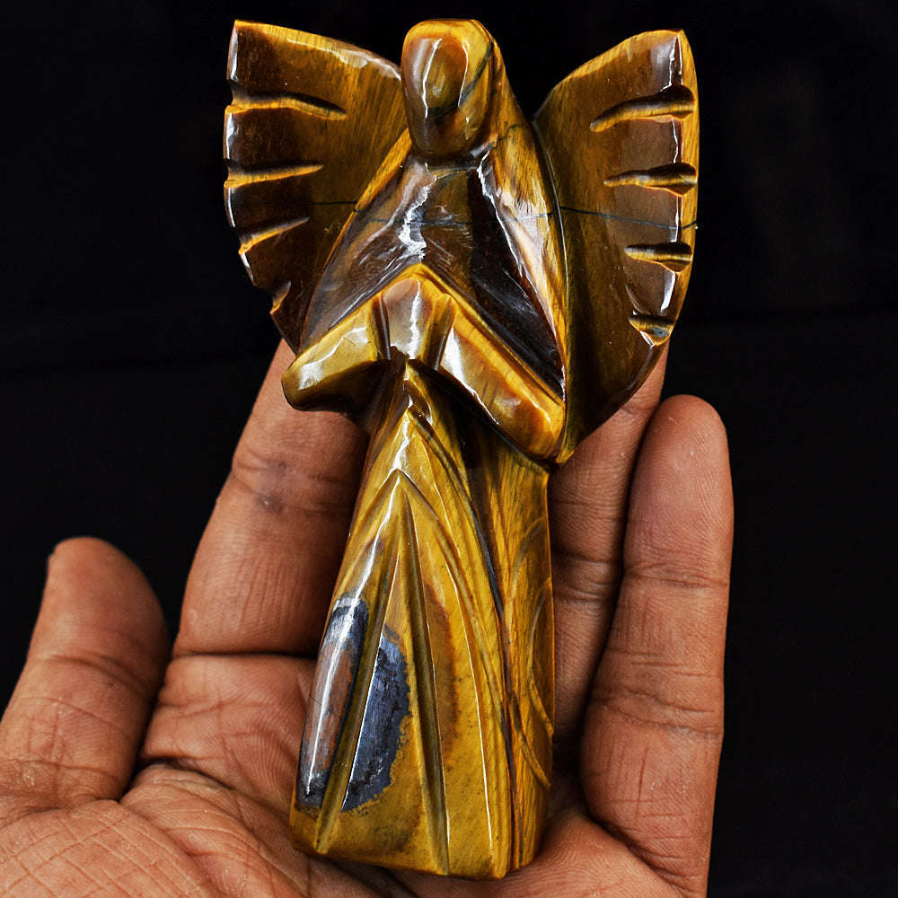 gemsmore:Exclusive Tiger Eye Hand Carved Genuine Crystal Gemstone Carving Praying Angel