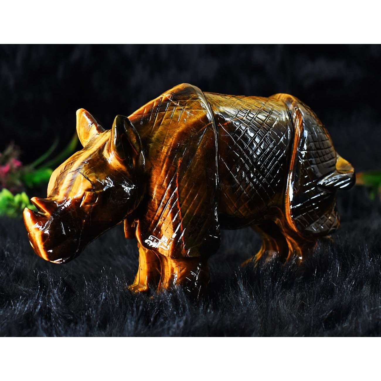 gemsmore:Exclusive Tiger Eye Hand Carved Genuine Crystal Gemstone Carving Rhino