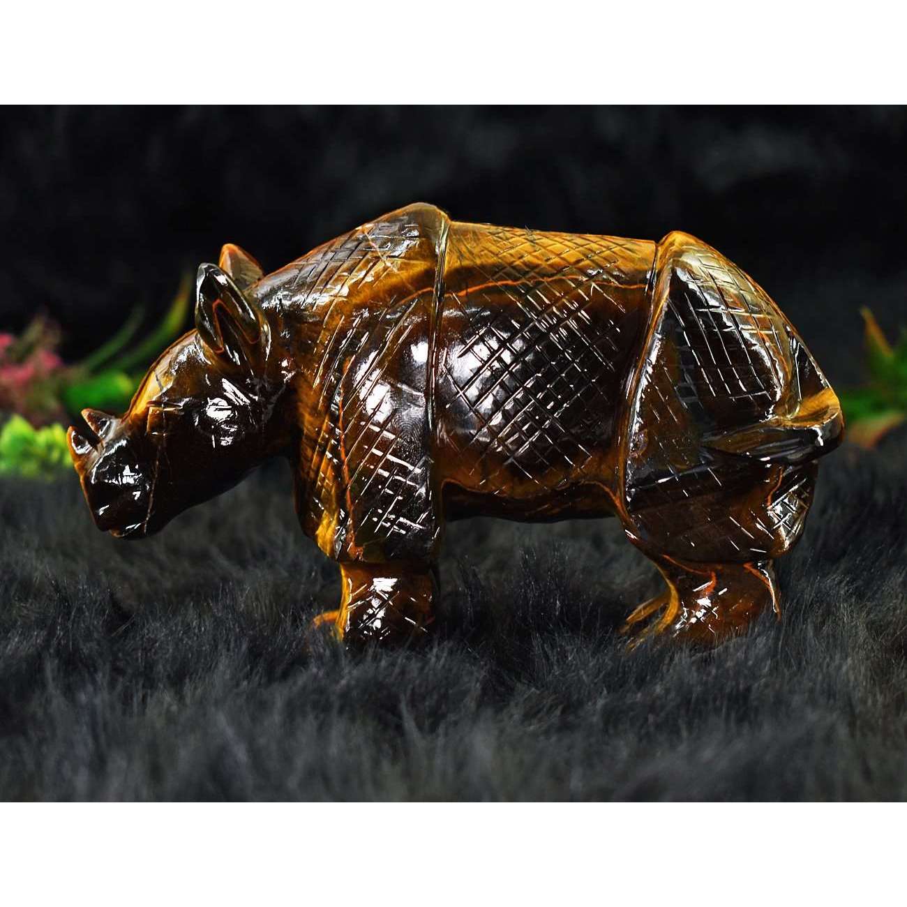 gemsmore:Exclusive Tiger Eye Hand Carved Genuine Crystal Gemstone Carving Rhino