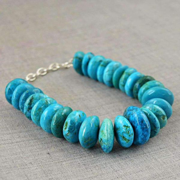 gemsmore:Exclusive Turquoise Untreated Beads Bracelet - Natural Round Shape