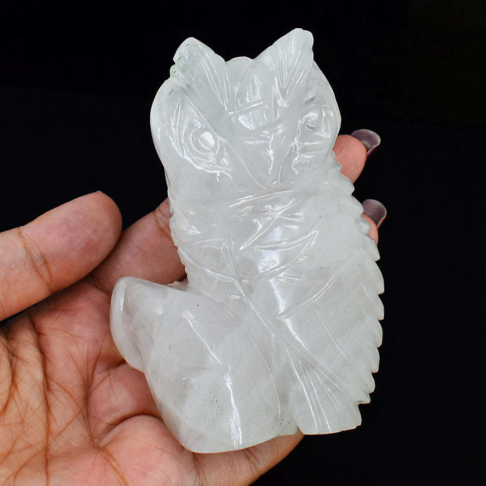 gemsmore:Exclusive White Agate Hand Carved Owl
