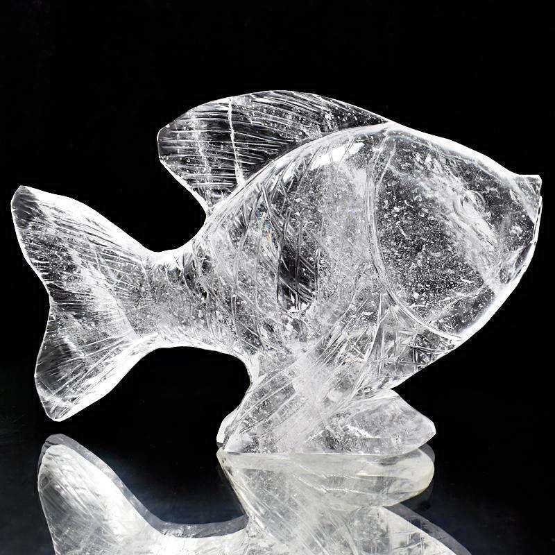gemsmore:Exclusive White Quartz Hand Carved Fish Statue