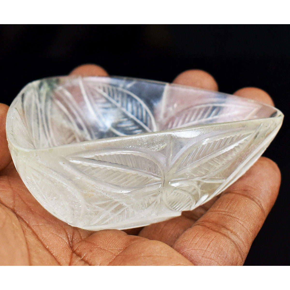 gemsmore:Exclusive White Quartz Hand Carved Genuine Crystal Gemstone Carving Bowl