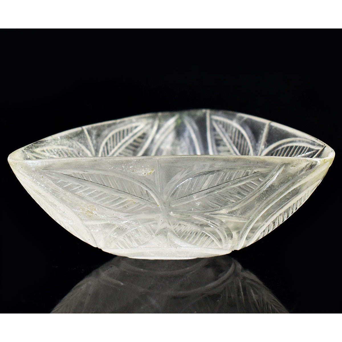 gemsmore:Exclusive White Quartz Hand Carved Genuine Crystal Gemstone Carving Bowl