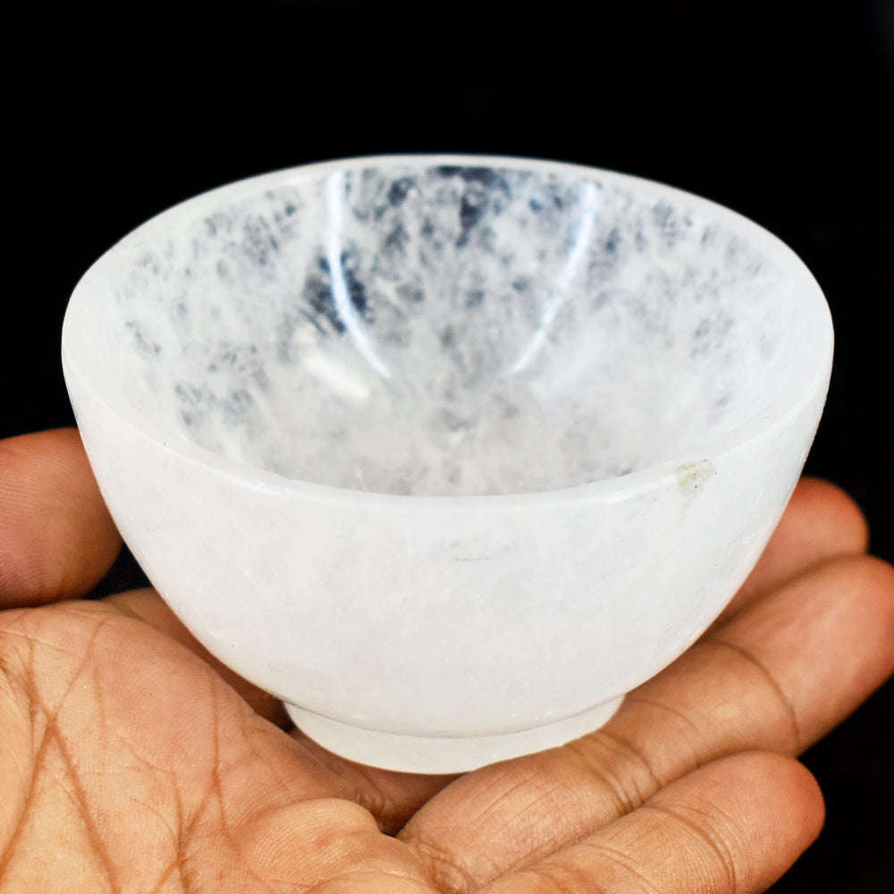 gemsmore:Exclusive White Quartz Hand Carved Genuine Crystal Gemstone Carving Healing Bowl