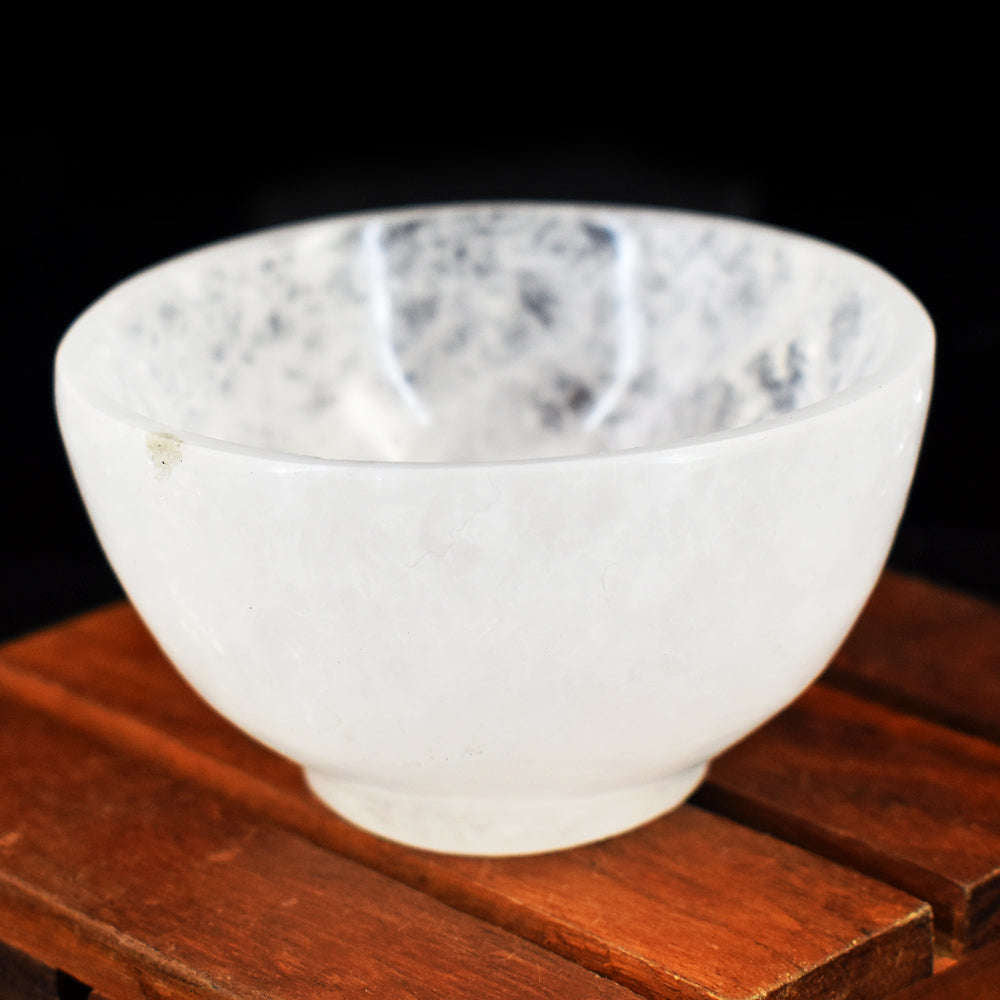 gemsmore:Exclusive White Quartz Hand Carved Genuine Crystal Gemstone Carving Healing Bowl
