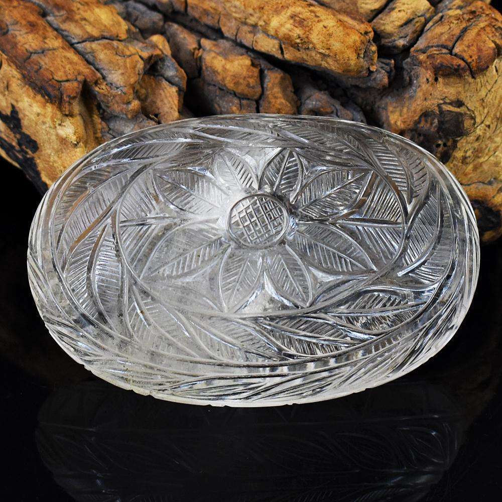 gemsmore:Exclusive White Quartz Hand Carved Genuine Crystal Gemstone Carving Mughal Carved Cabochon
