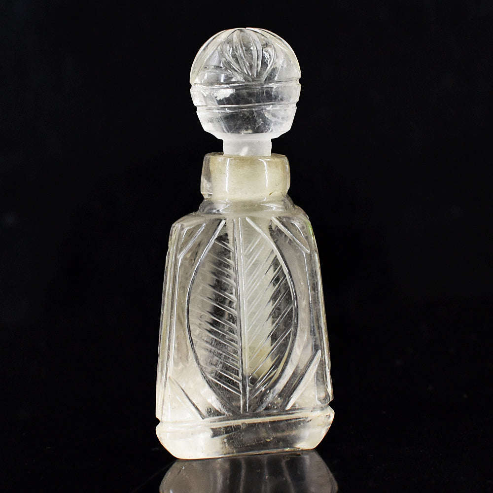 gemsmore:Exclusive White Quartz  Hand Carved Genuine Crystal Gemstone Carving Perfume Bottle