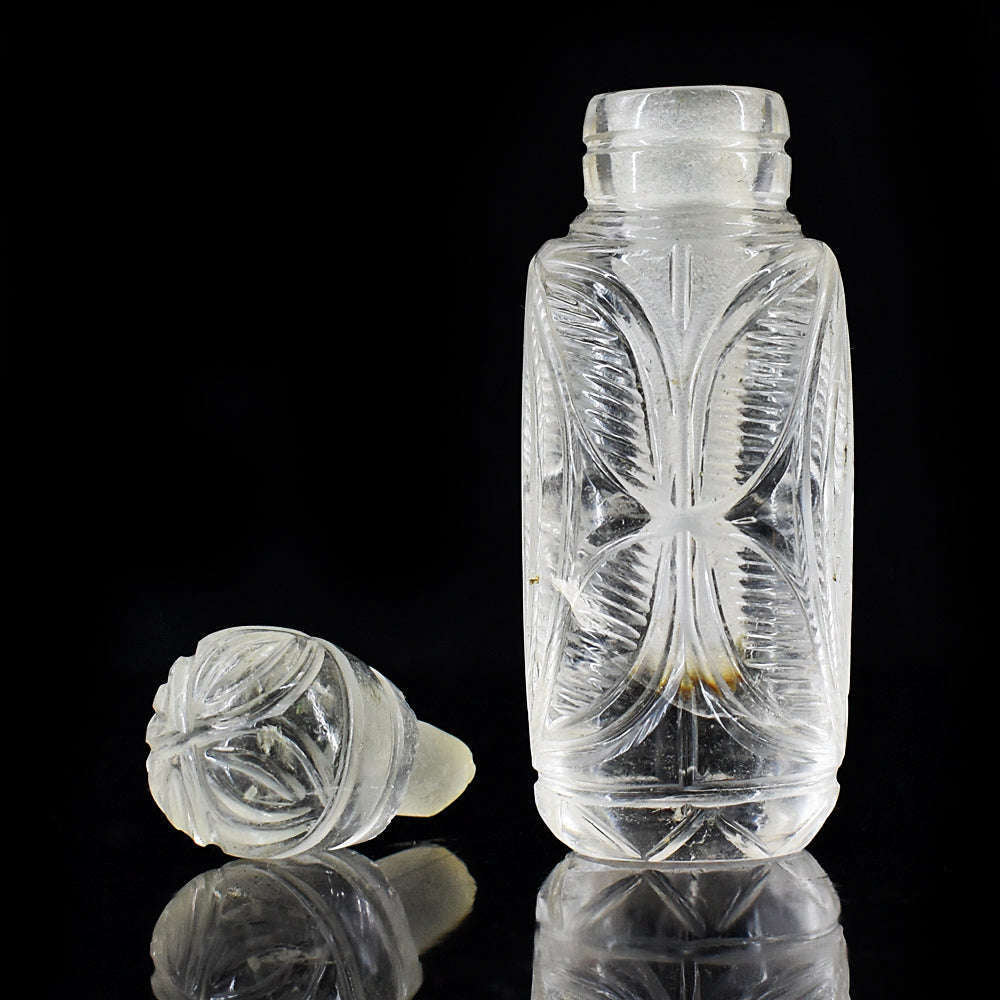 gemsmore:Exclusive White Quartz Hand Carved Genuine Crystal Gemstone Carving Perfume Bottle
