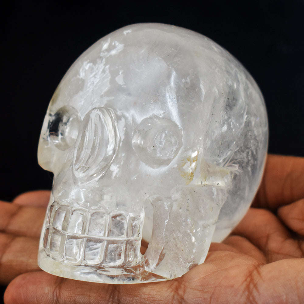 gemsmore:Exclusive  White Quartz  Hand Carved  Genuine Skull Gemstone Carving