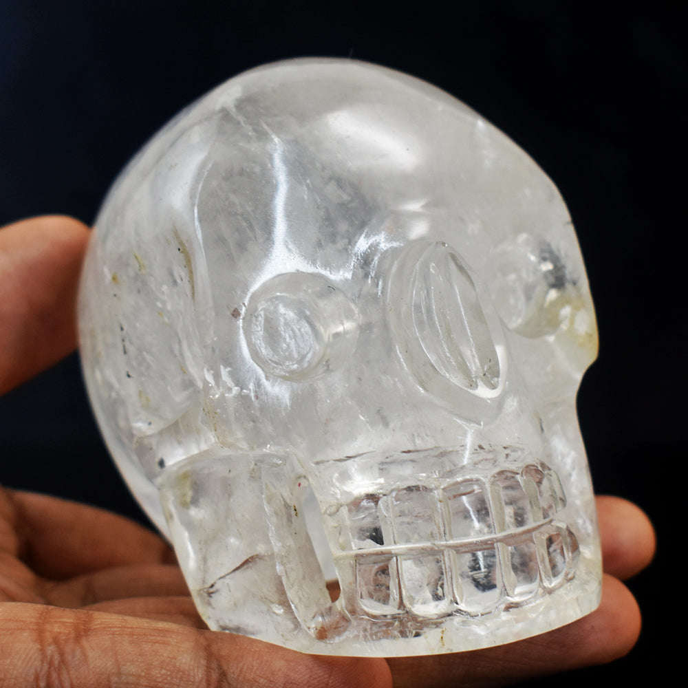 gemsmore:Exclusive  White Quartz  Hand Carved  Genuine Skull Gemstone Carving