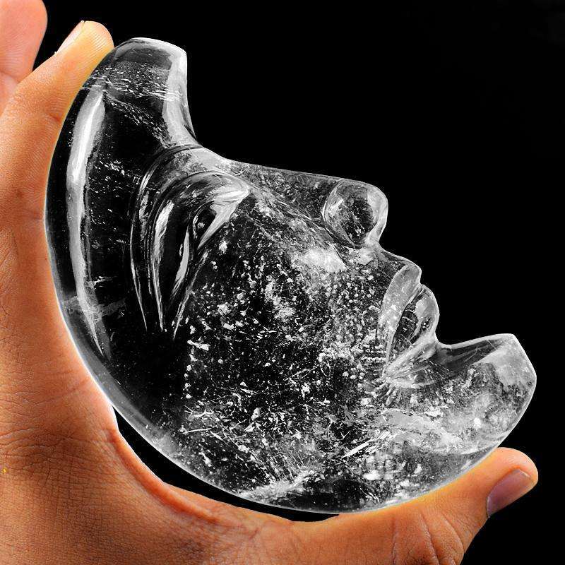 gemsmore:Exclusive White Quartz Hand Carved Moon Face