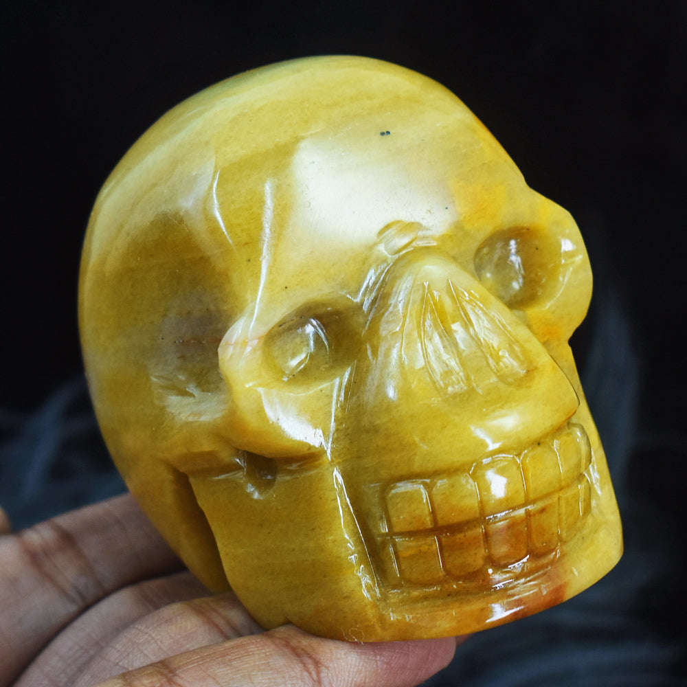 gemsmore:Exclusive Yellow Aventurine Hand Carved Gemstone Skull Carving