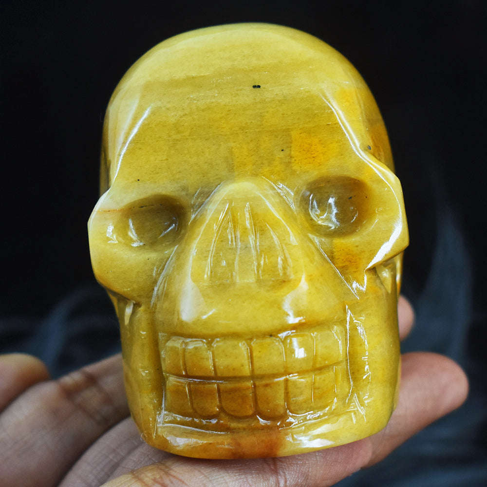 gemsmore:Exclusive Yellow Aventurine Hand Carved Gemstone Skull Carving