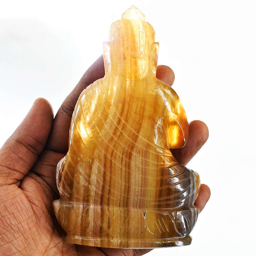 gemsmore:Exclusive Yellow Fluorite Hand Carved Lord Buddha