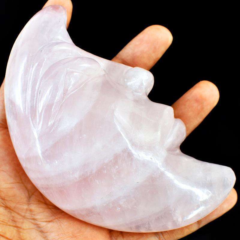 gemsmore:Exclusivelly Hand Carved Pink Rose Quartz Moon Face