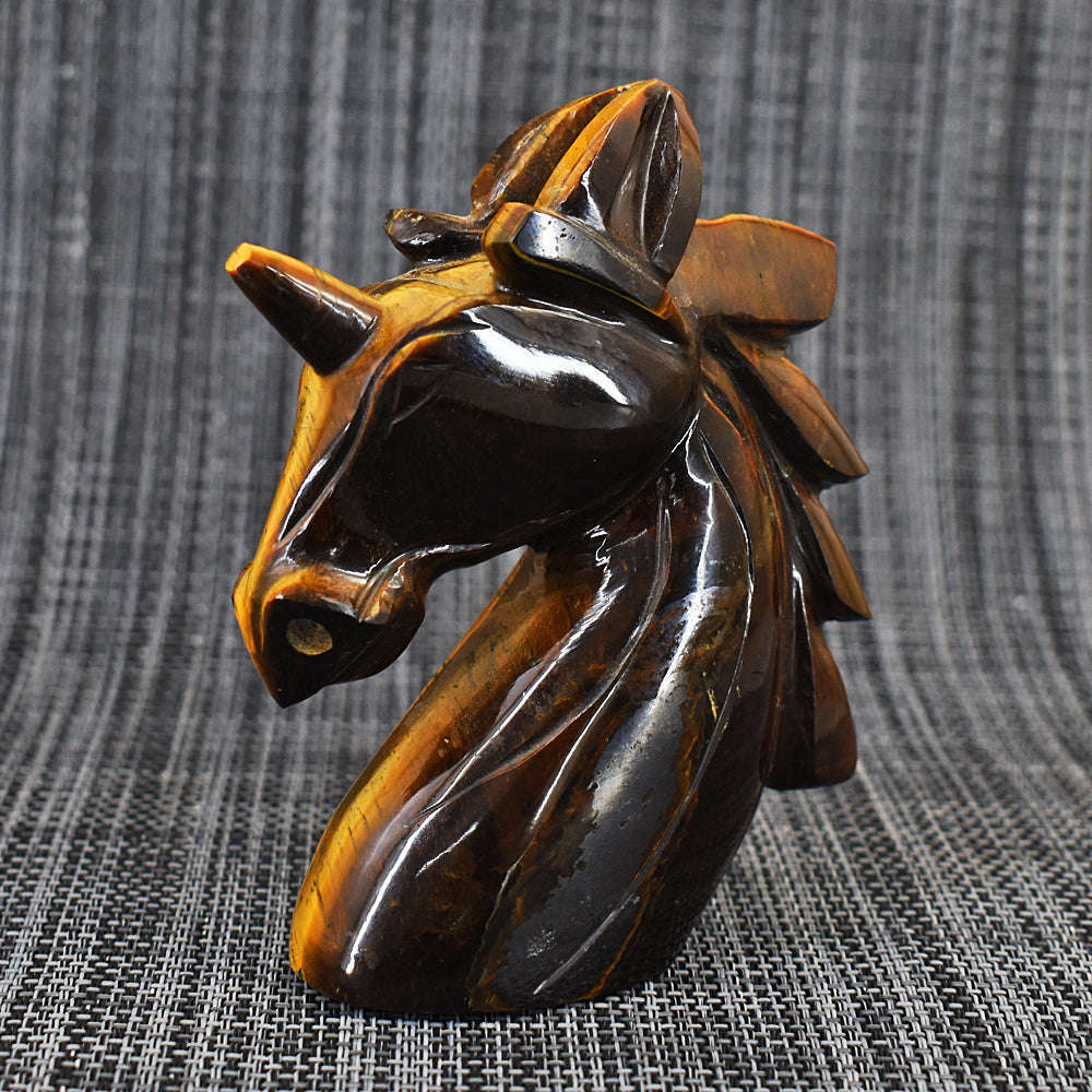 gemsmore:Exlcusive Tiger Eye Hand Carved Horse Head