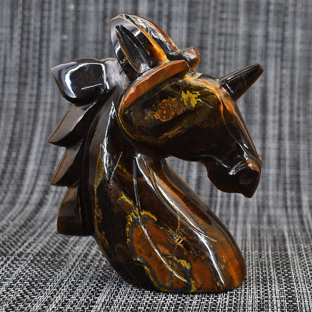 gemsmore:Exlcusive Tiger Eye Hand Carved Horse Head