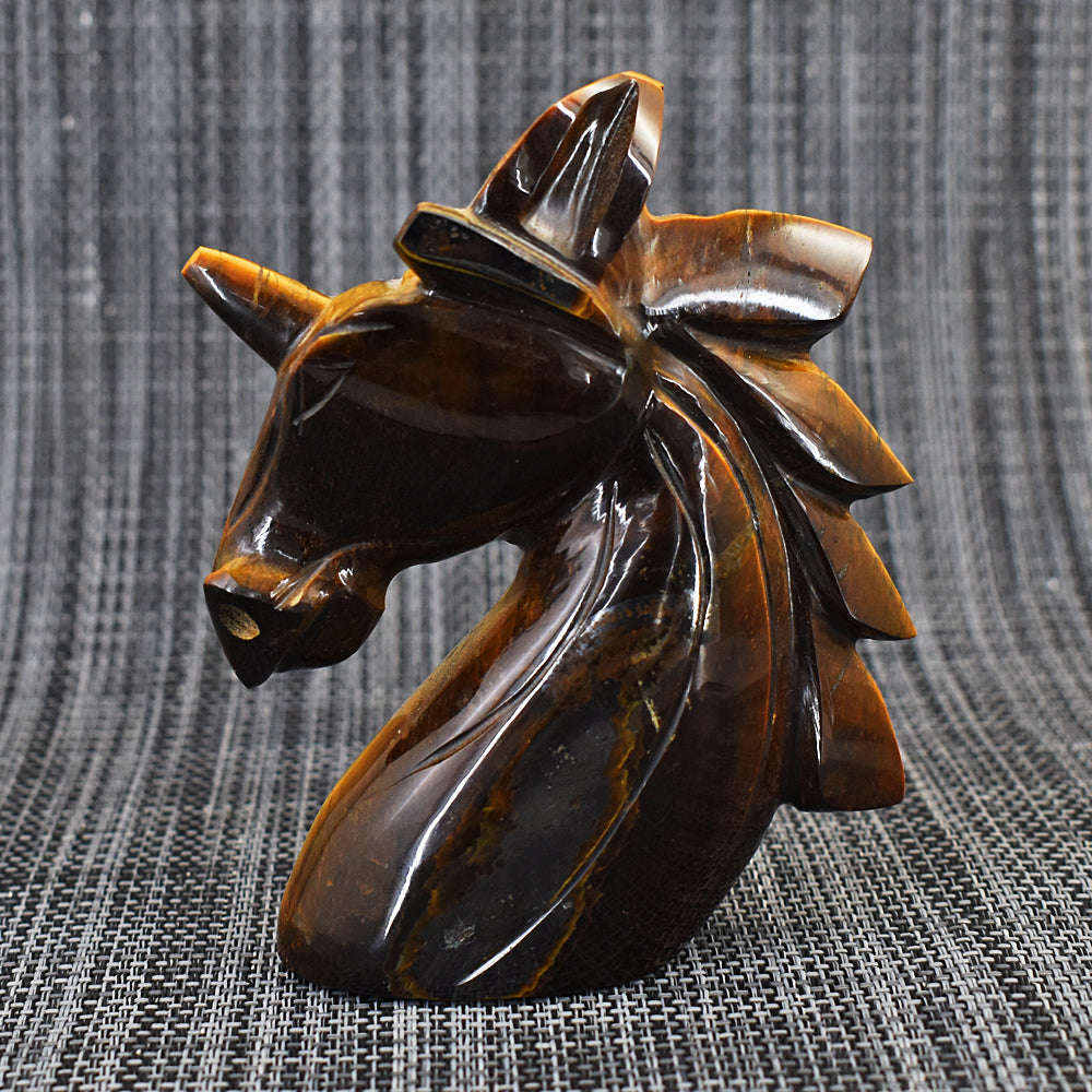 gemsmore:Exlcusive Tiger Eye Hand Carved Horse Head