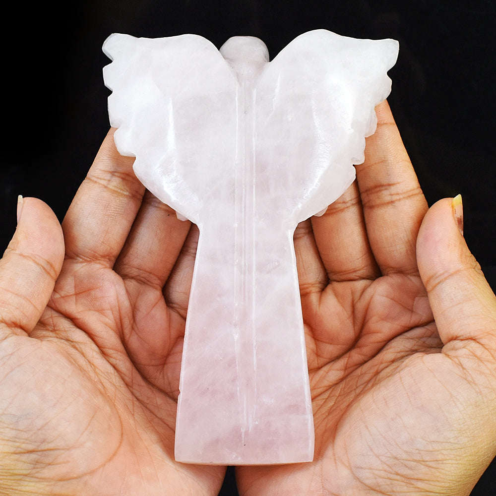 gemsmore:Exlusive Rose Quartz Hand Carved Genuine Crystal Gemstone Carving Healing Praying Angel
