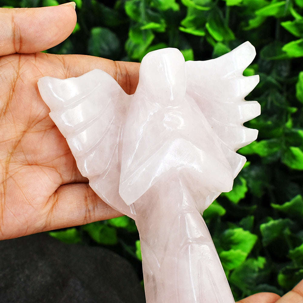 gemsmore:Exlusive Rose Quartz Hand Carved Genuine Crystal Gemstone Carving Healing Praying Angel