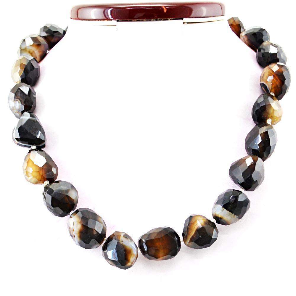 gemsmore:Faceted Black Onyx Necklace Natural Untreated Genuine Beads
