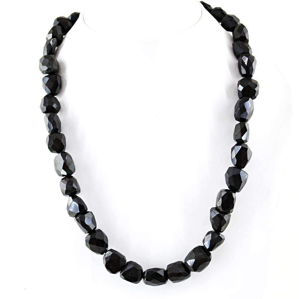 gemsmore:Faceted Black Spinel Necklace Natural Untreated Beads