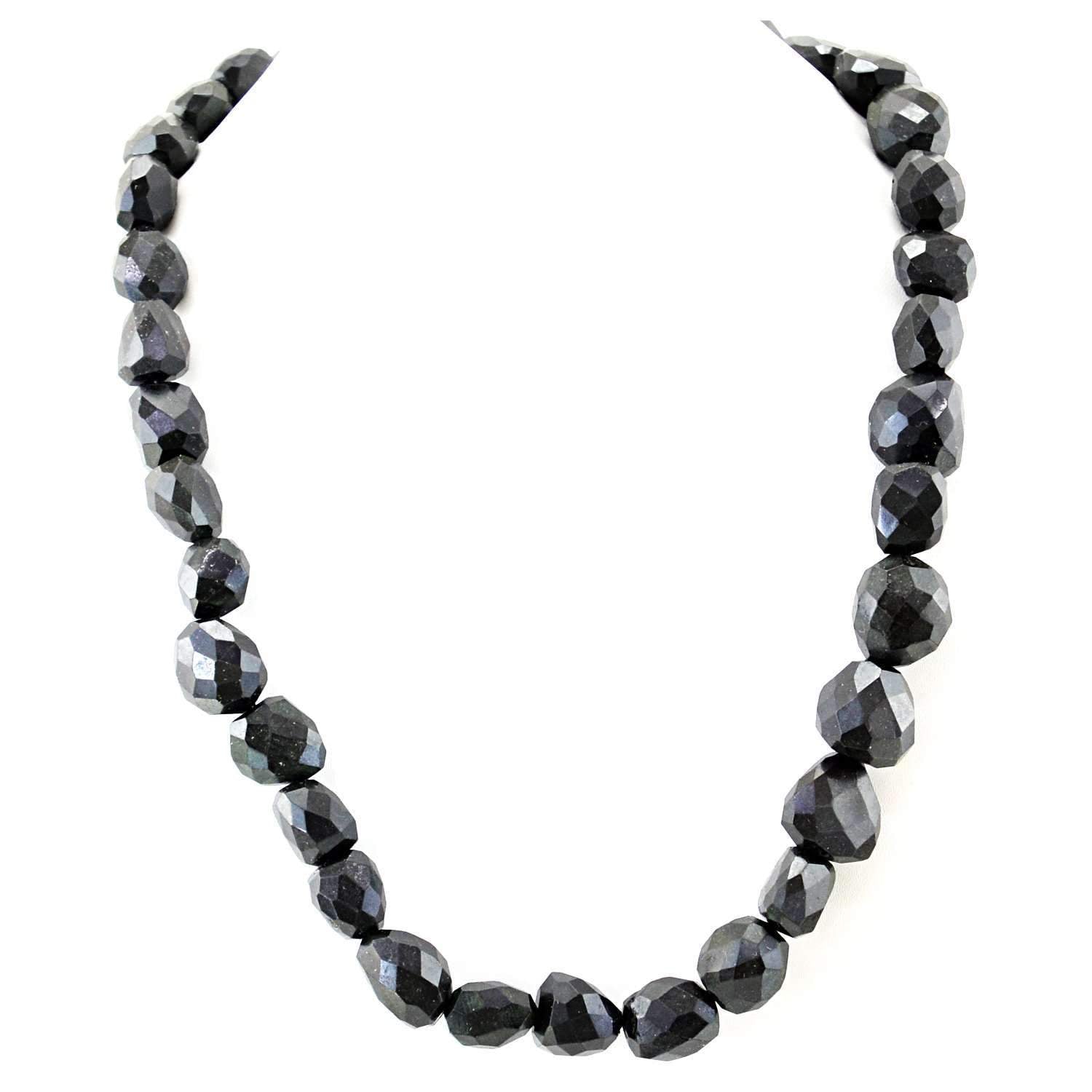 gemsmore:Faceted Black Spinel Necklace Natural Untreated Beads