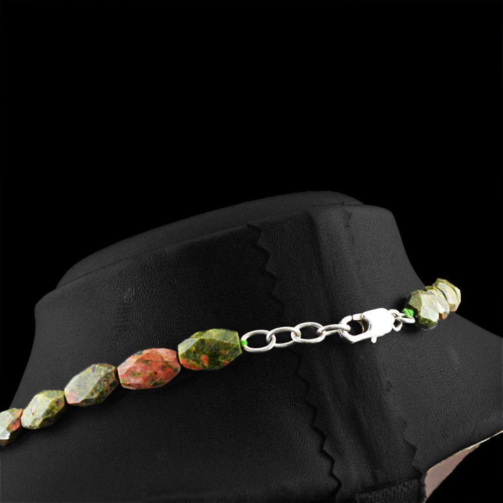 gemsmore:Faceted Blood Green Unakite Necklace Natural Single Strand Untreated Beads