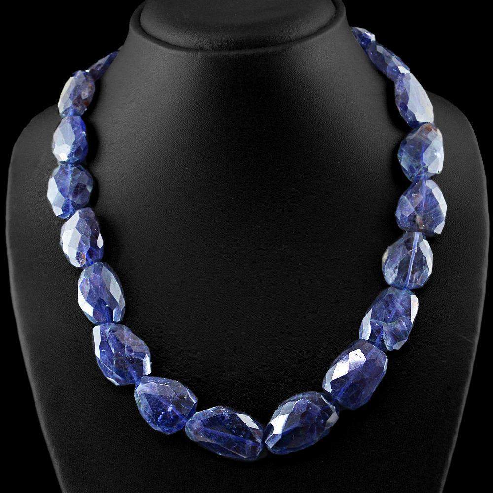 gemsmore:Faceted Blue Tanzanite Necklace Natural Untreated Beads