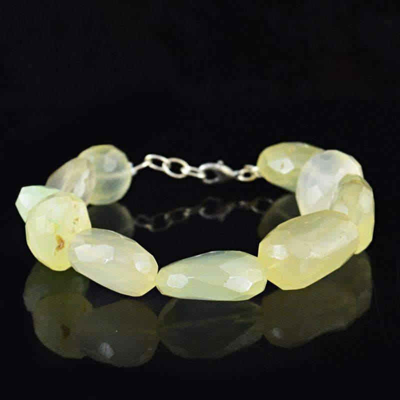 gemsmore:Faceted Green Chalcedony Bracelet Natural Untreated Beads