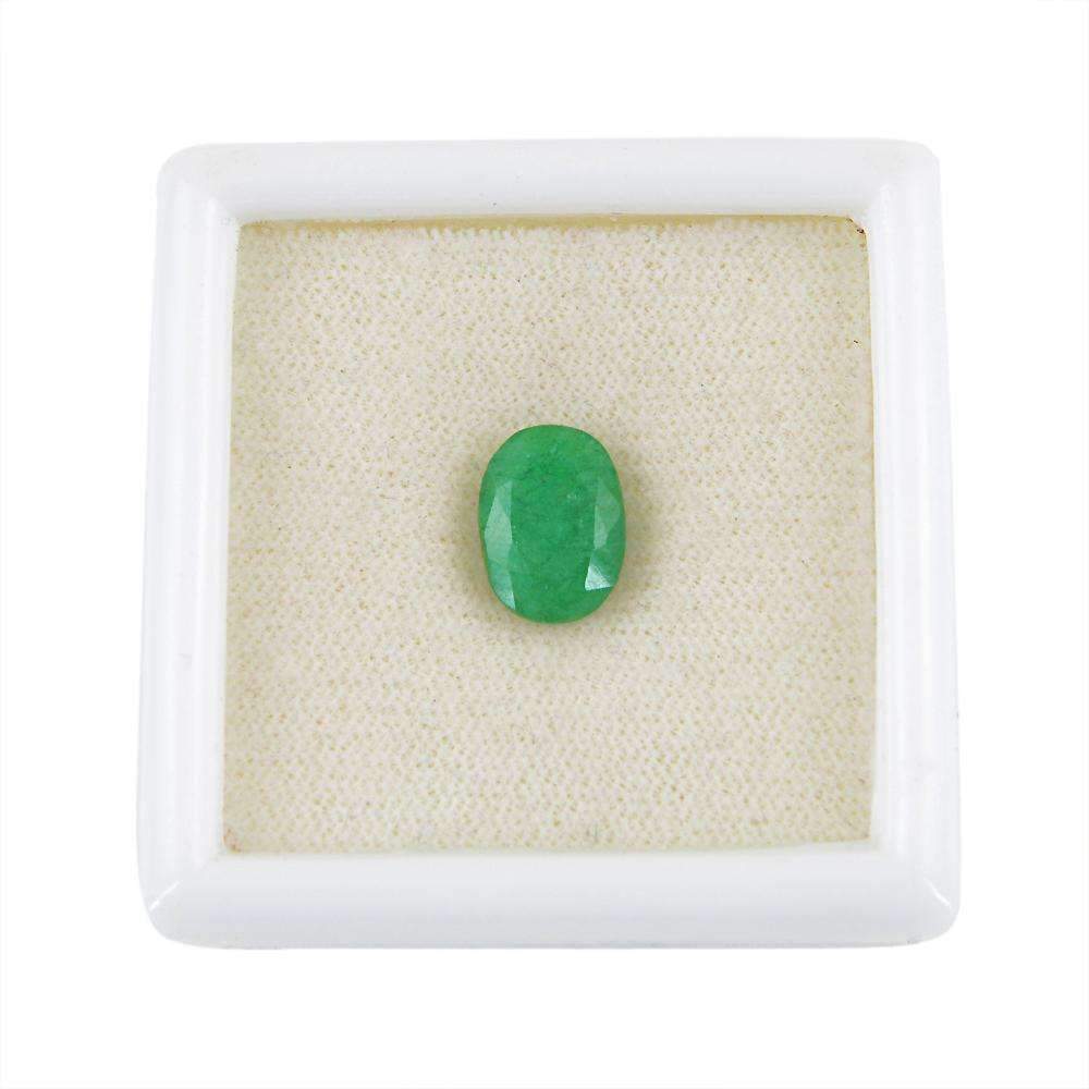 gemsmore:Faceted Green Emerald Gemstone Earth Mined Oval Shape