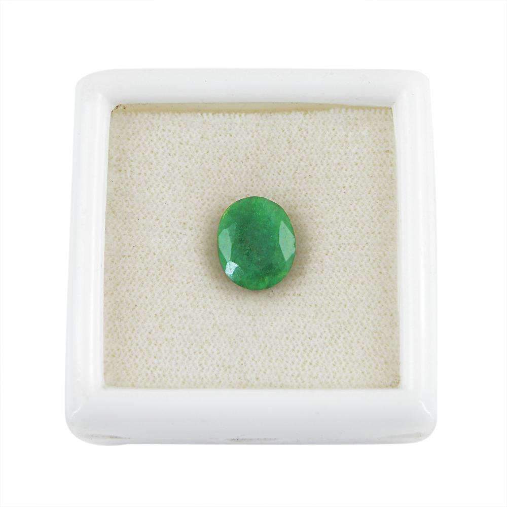 gemsmore:Faceted Green Emerald Gemstone Earth Mined Oval Shape