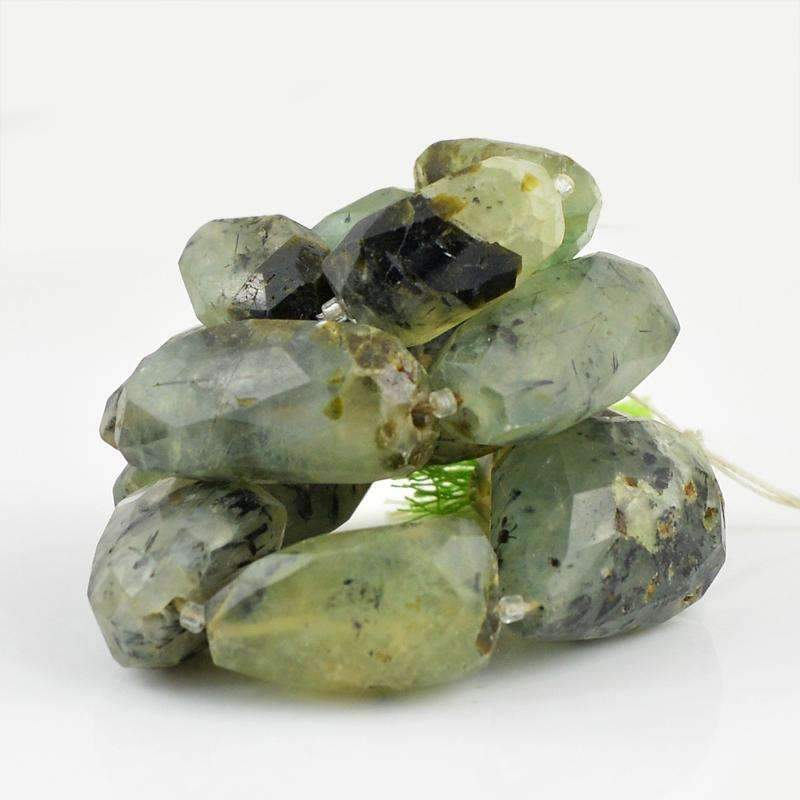 gemsmore:Faceted Green Phrenite Strand Natural Untreated Beads
