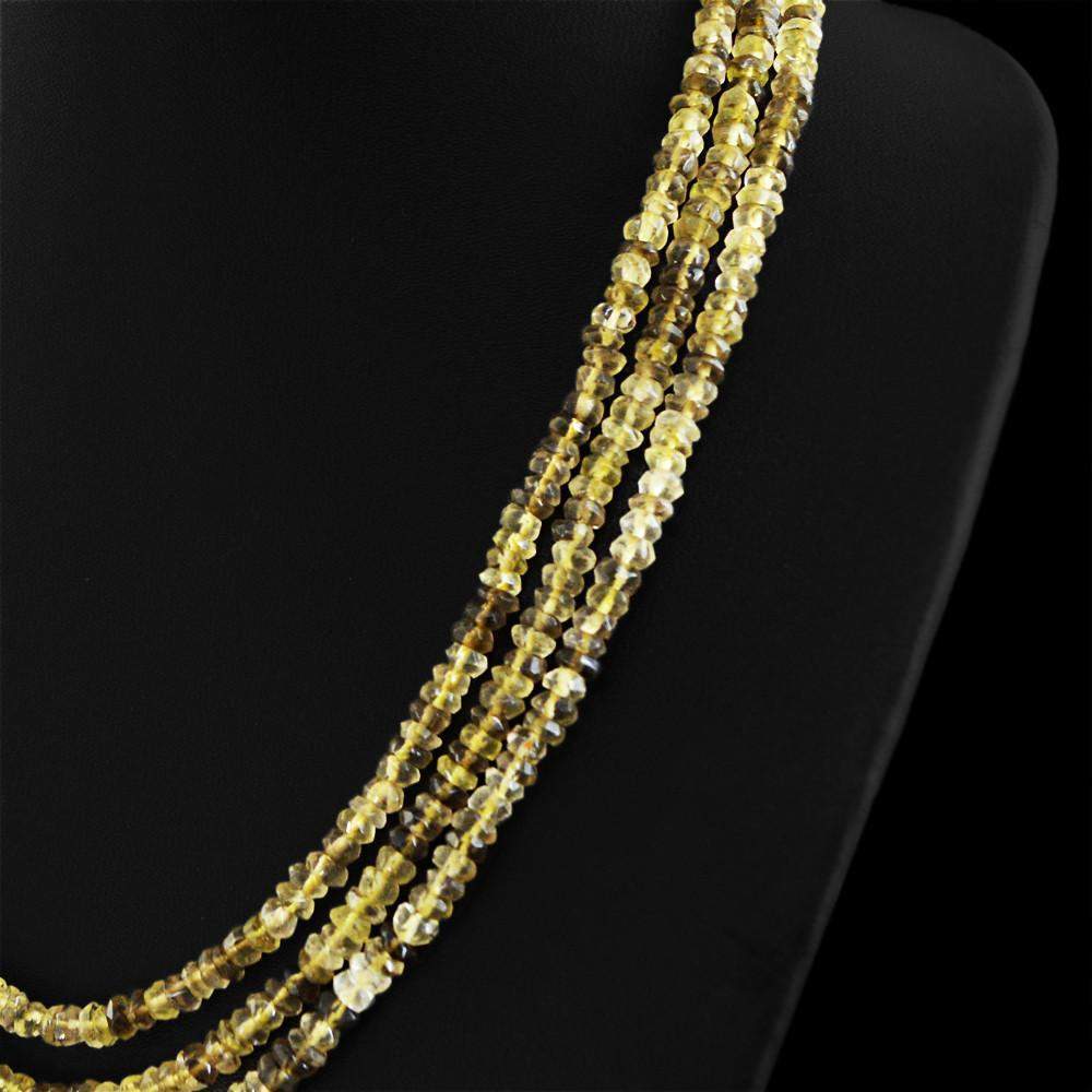 gemsmore:Faceted Natural Black Rutile Quartz Necklace 3 Strand Round Beads