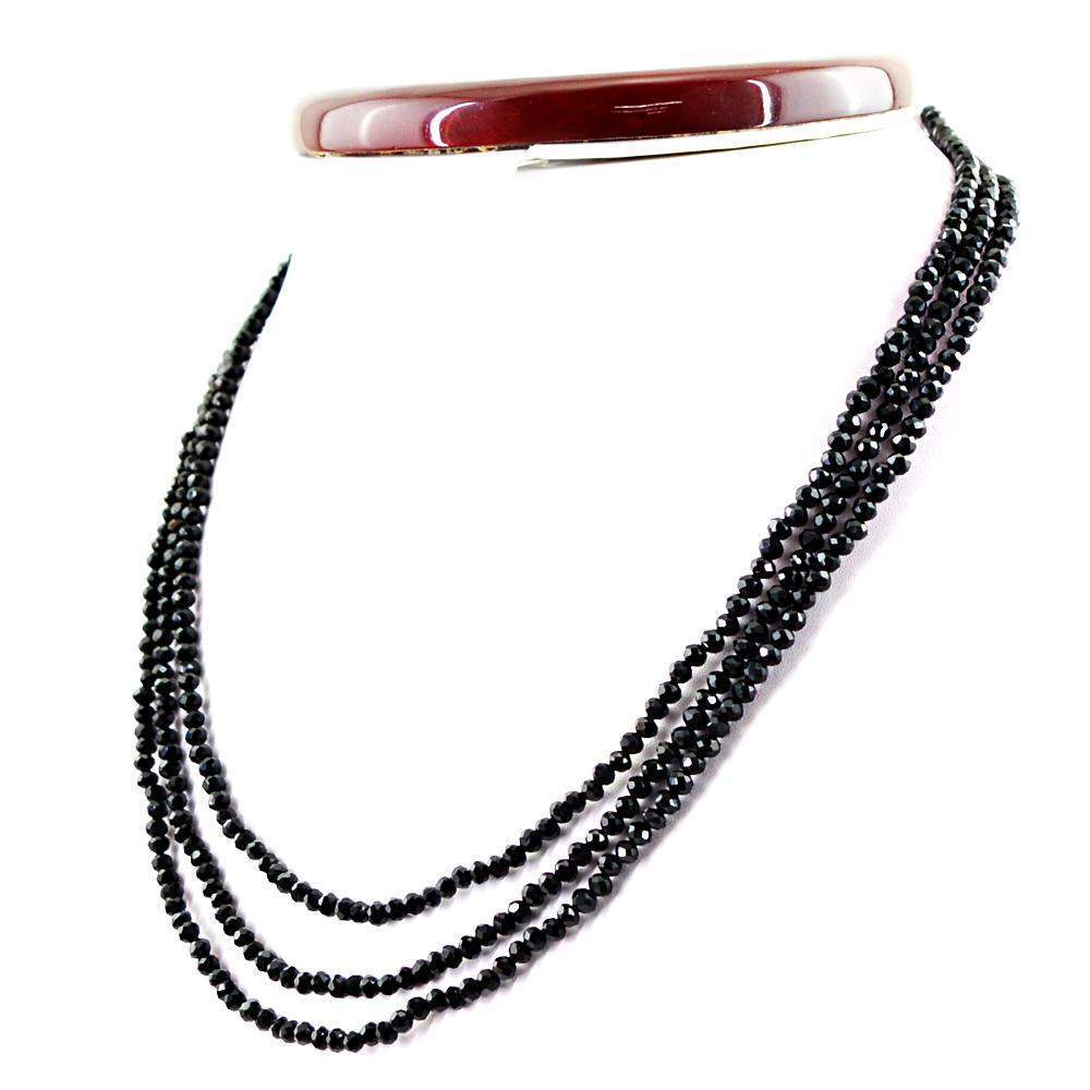 gemsmore:Faceted Natural Black Spinel Necklace 3 Line Round Shape Beads