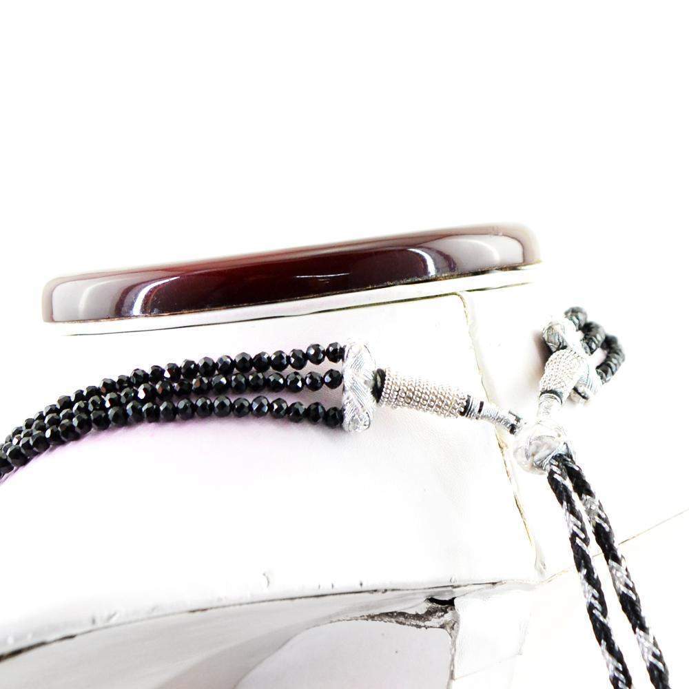 gemsmore:Faceted Natural Black Spinel Necklace 3 Line Round Shape Beads