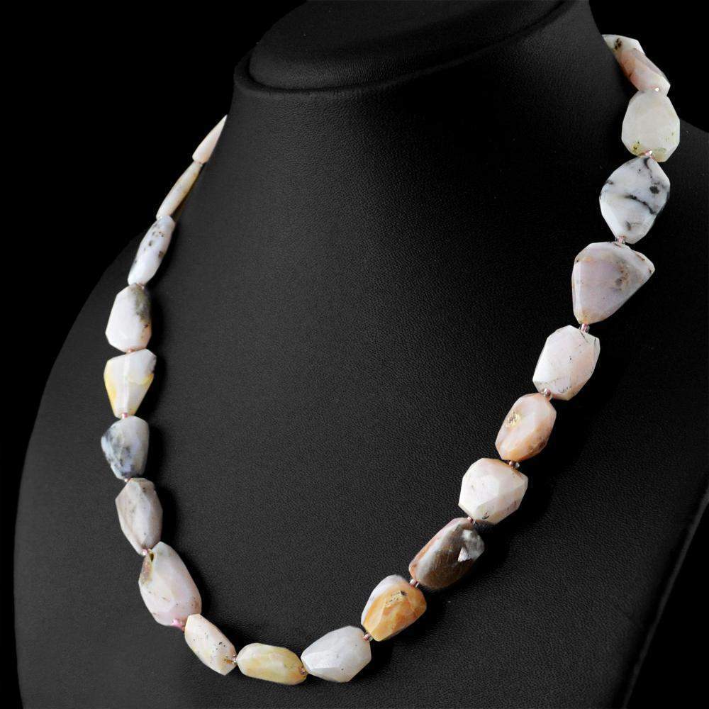 gemsmore:Faceted Natural Pink Australian Opal Necklace Untreated Beads